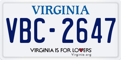 VA license plate VBC2647