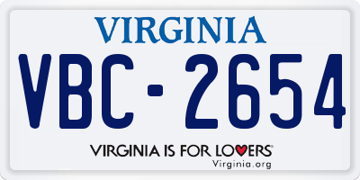 VA license plate VBC2654