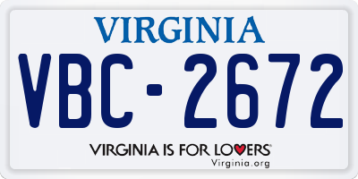 VA license plate VBC2672