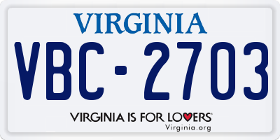 VA license plate VBC2703