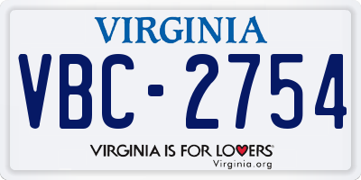 VA license plate VBC2754