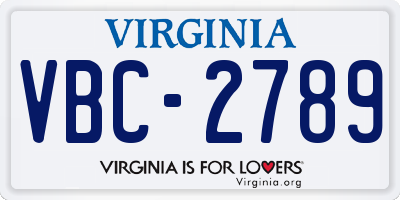 VA license plate VBC2789