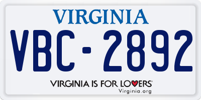 VA license plate VBC2892