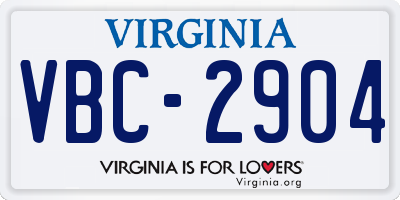 VA license plate VBC2904