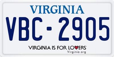 VA license plate VBC2905