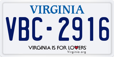VA license plate VBC2916