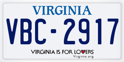 VA license plate VBC2917