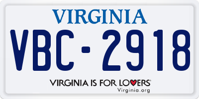 VA license plate VBC2918