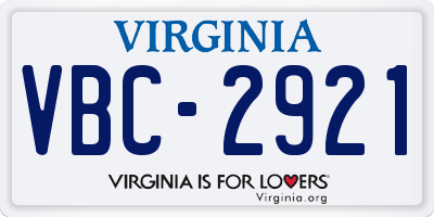 VA license plate VBC2921