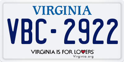 VA license plate VBC2922