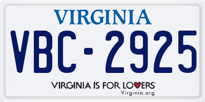 VA license plate VBC2925