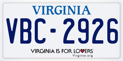 VA license plate VBC2926