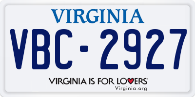 VA license plate VBC2927