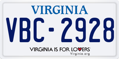 VA license plate VBC2928
