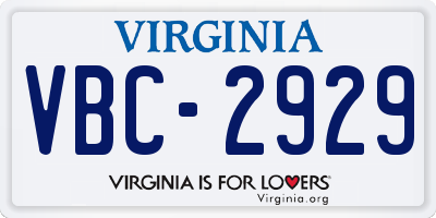 VA license plate VBC2929