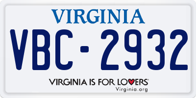 VA license plate VBC2932