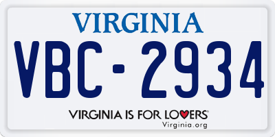 VA license plate VBC2934