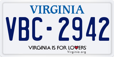 VA license plate VBC2942