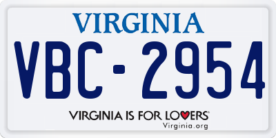 VA license plate VBC2954
