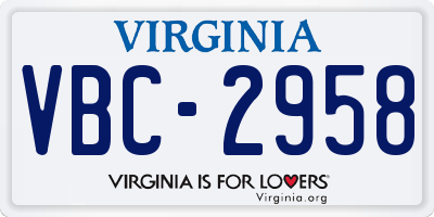 VA license plate VBC2958
