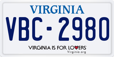 VA license plate VBC2980