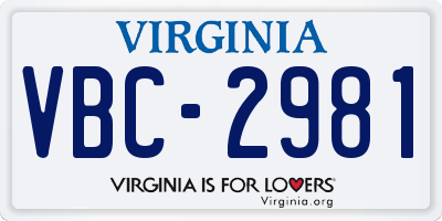 VA license plate VBC2981