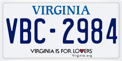 VA license plate VBC2984