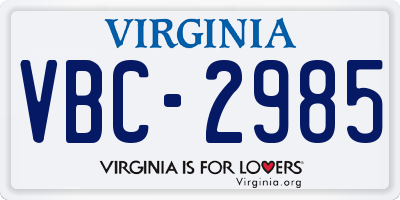 VA license plate VBC2985