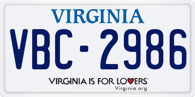 VA license plate VBC2986