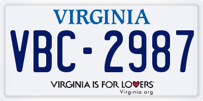 VA license plate VBC2987