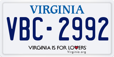 VA license plate VBC2992