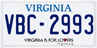 VA license plate VBC2993