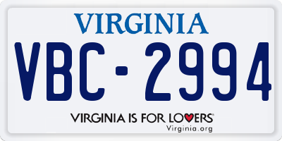 VA license plate VBC2994
