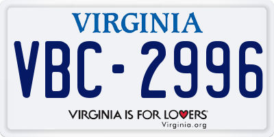 VA license plate VBC2996