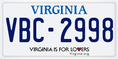 VA license plate VBC2998