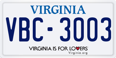 VA license plate VBC3003