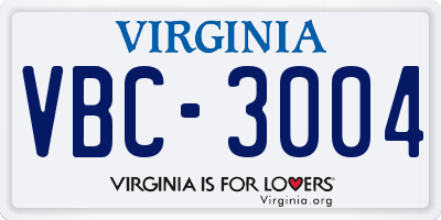 VA license plate VBC3004