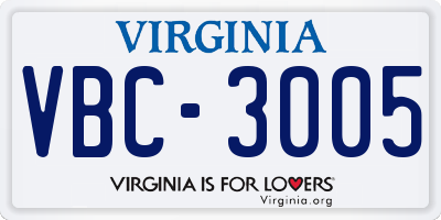 VA license plate VBC3005