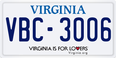 VA license plate VBC3006