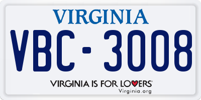 VA license plate VBC3008