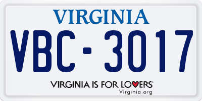 VA license plate VBC3017