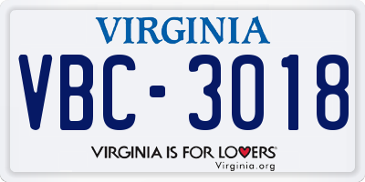VA license plate VBC3018