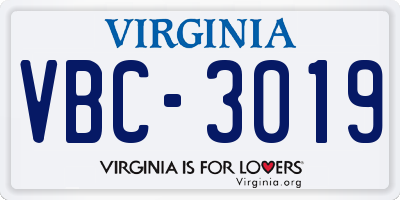 VA license plate VBC3019