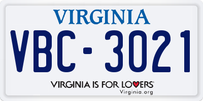 VA license plate VBC3021