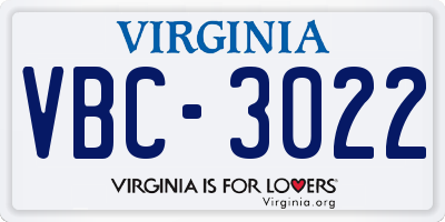 VA license plate VBC3022