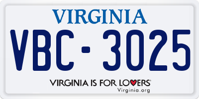 VA license plate VBC3025