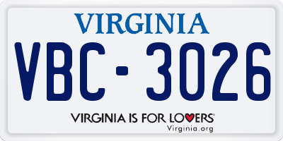 VA license plate VBC3026