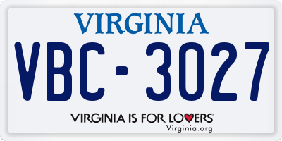 VA license plate VBC3027