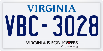 VA license plate VBC3028