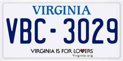 VA license plate VBC3029